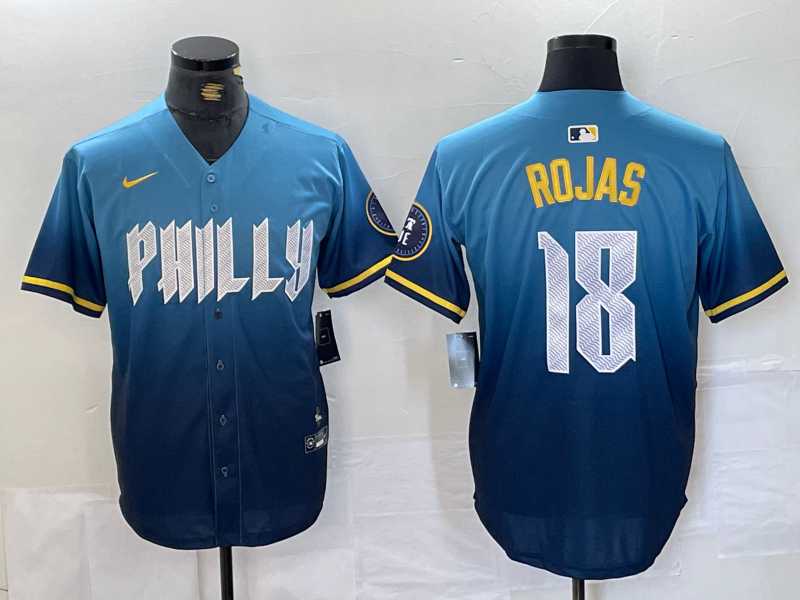 Mens Philadelphia Phillies #18 Johan Rojas Blue 2024 City Connect Limited Stitched Jersey